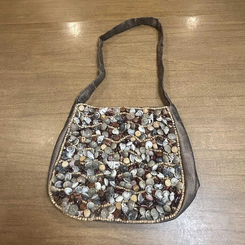 Shell Shoulder Bag Womens Small Multicolor Beaded Beach Party Purse Handbag
